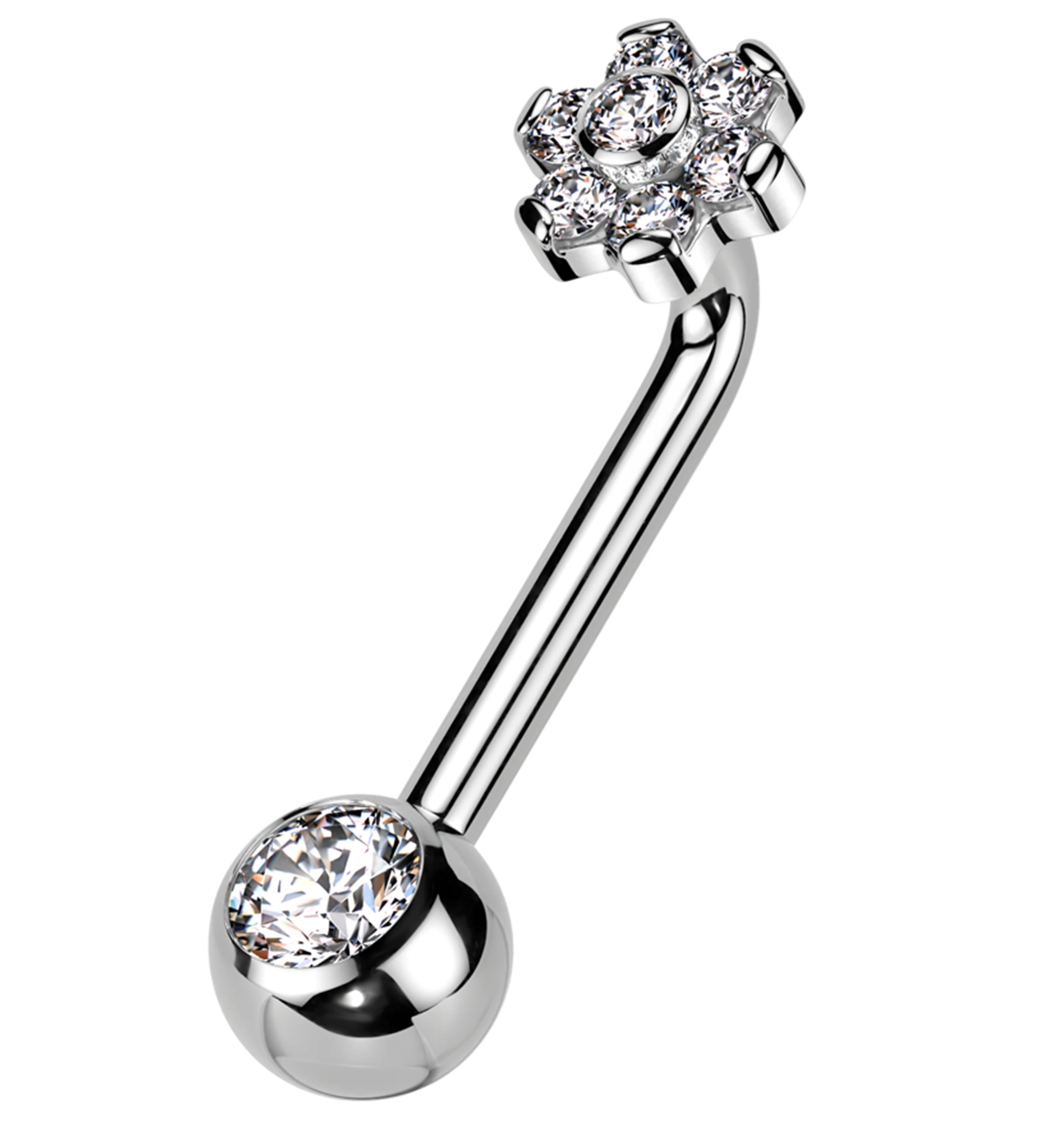 Flower Clear CZ Vertical Clitoral Hood Internally Threaded Titanium Barbell - Mrs Treak