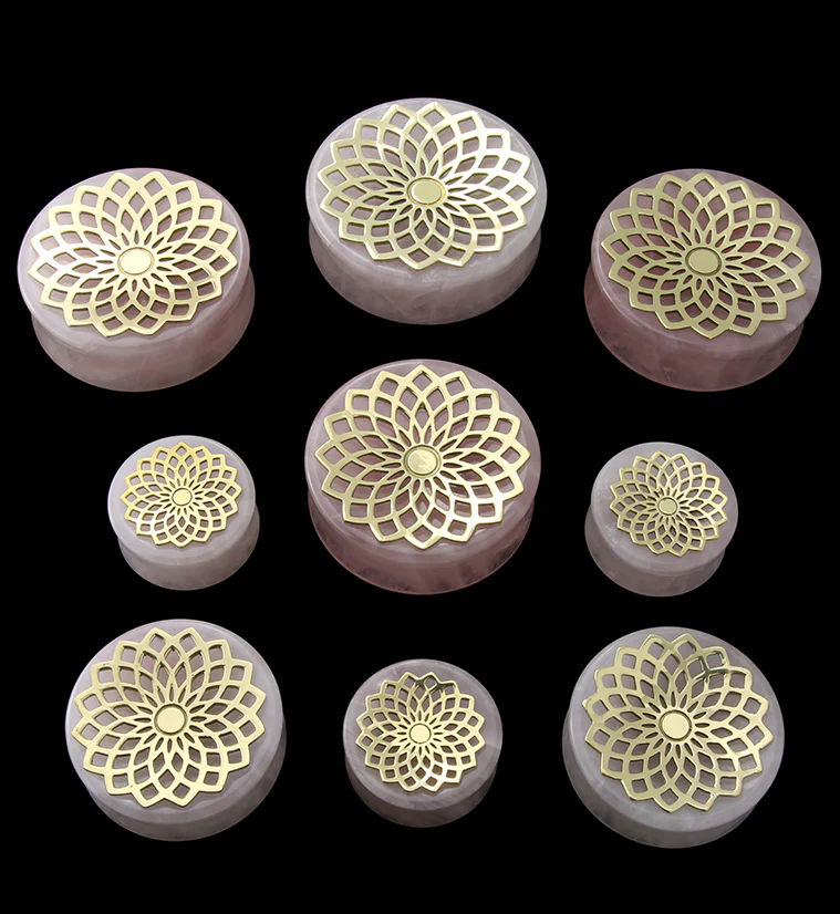 Mandala Frame Rose Quartz Stone Plugs - Mrs Treak