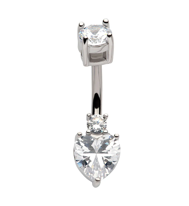 Adorn Heart Clear CZ Internally Threaded Belly Button Ring - Mrs Treak