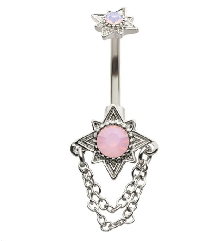 North Star Pink Opalite Dangle Chain Belly Button Ring - Mrs Treak