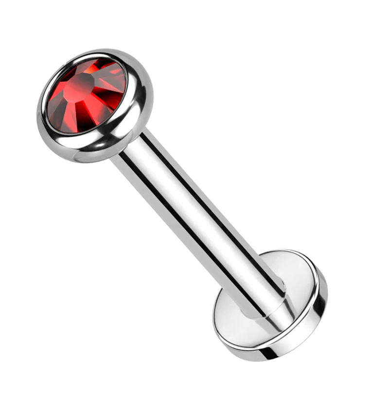 Flat Bezel Red CZ Internally Threaded Titanium Labret - Mrs Treak