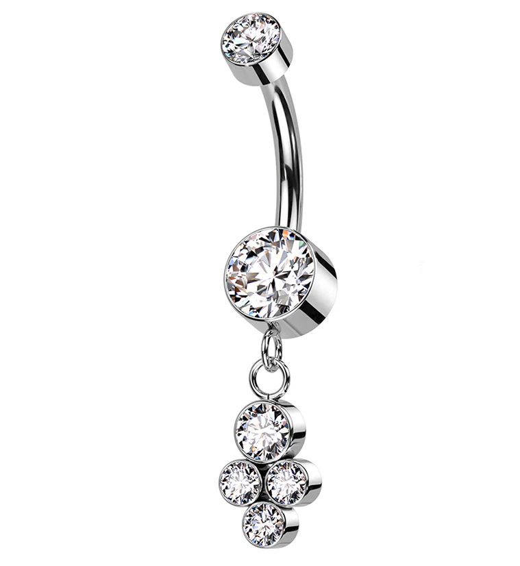 Amulet Clear CZ Dangle Internally Threaded Titanium Belly Button Ring - Mrs Treak