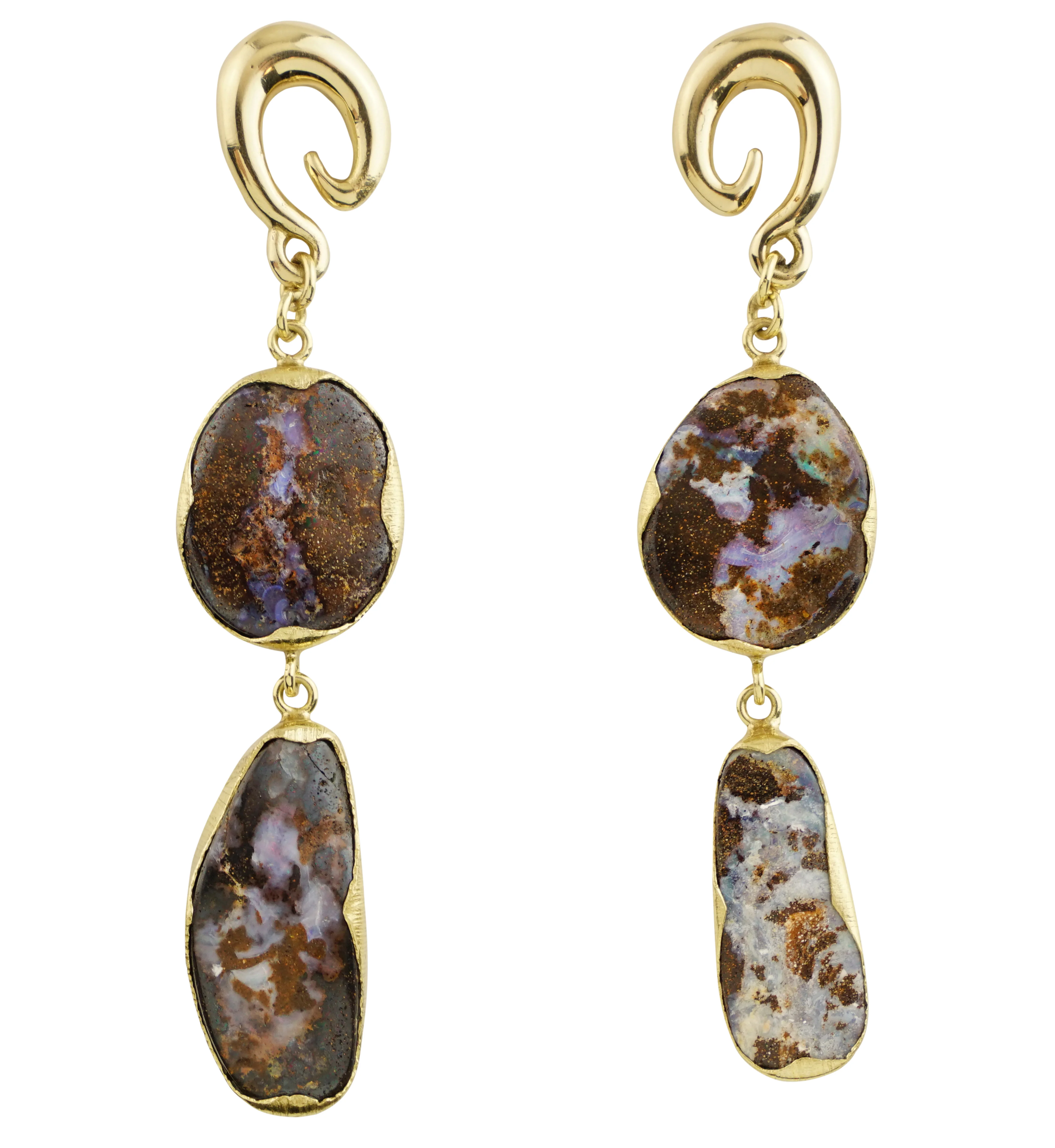 Double Boulder Opal Brass Ear Weights/Hangers Version 9 - Mrs Treak