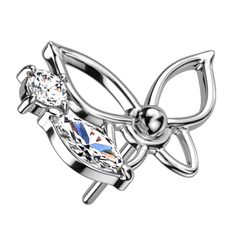 14kt White Gold Butterfly Trace CZ Threadless Top - Mrs Treak
