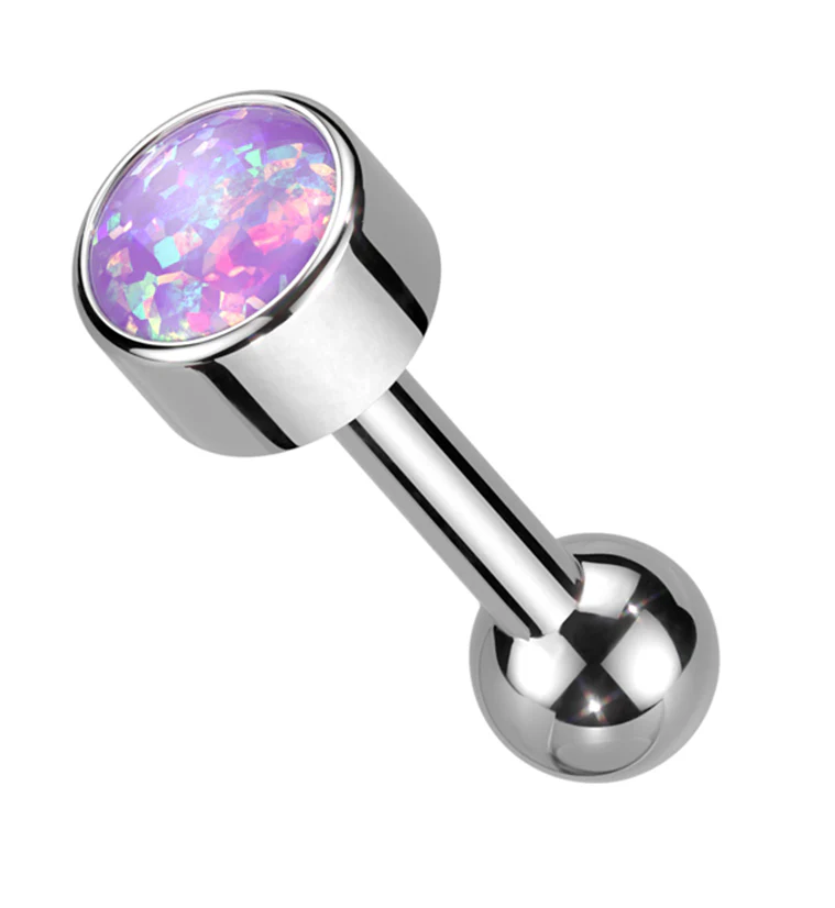 Bezel Purple Opalite Titanium Threadless Cartilage Barbell - Mrs Treak