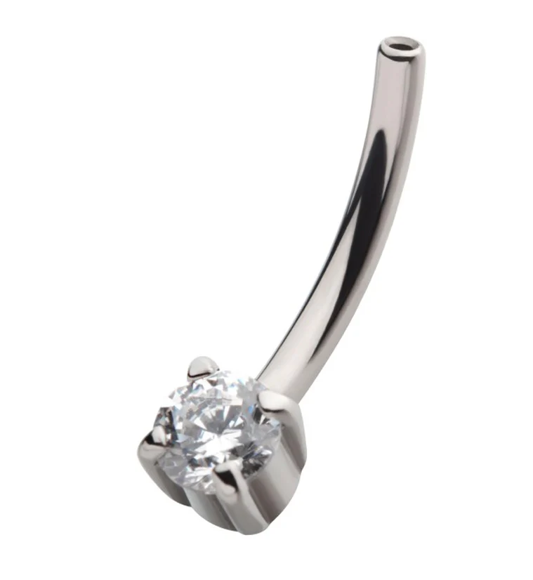 Single Prong CZ Gem Titanium Curved Threadless Barbell - Mrs Treak