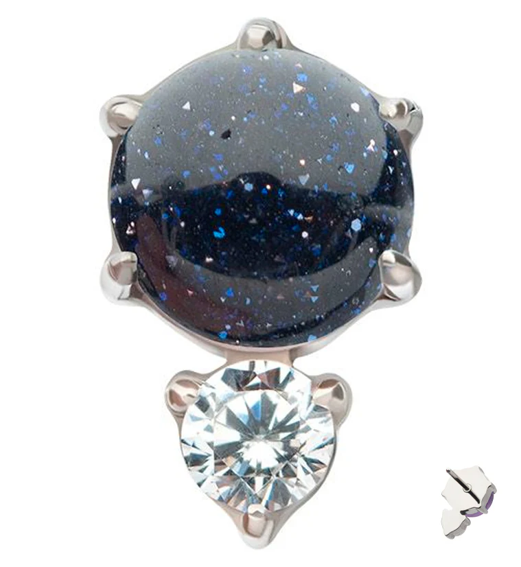Blue Sandstone Drop Clear CZ Titanium Threadless Top - Mrs Treak