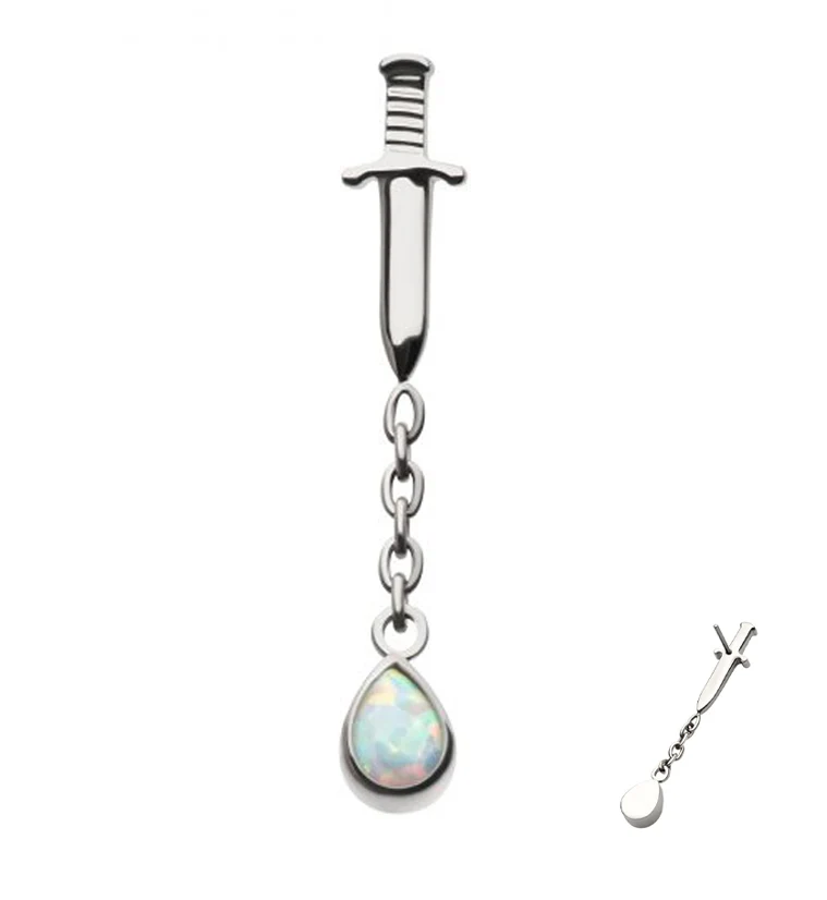 Dagger Dangle Chain Teardrop White Opalite Threadless Top - Mrs Treak