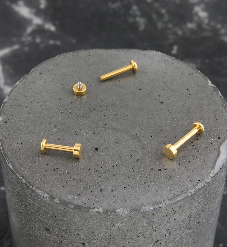 Gold PVD Flat Disk Internally Threaded Titanium Labret - Mrs Treak