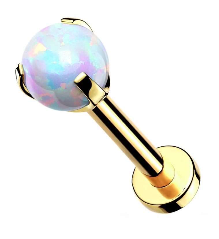 Gold PVD Opalite Claw Set Stainless Steel Labret - Mrs Treak