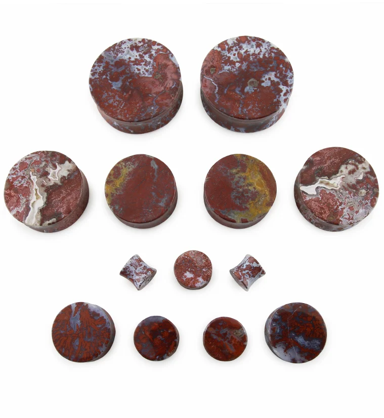 Grade A Red Moss Agate Stone Plugs - Mrs Treak