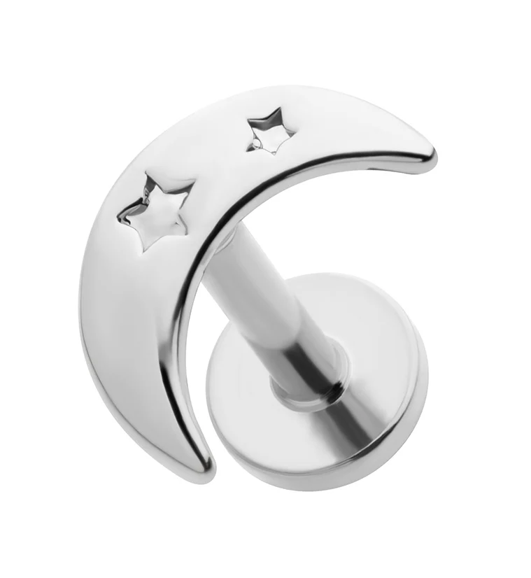 Star Stamp Crescent Stainless Steel Threadless Labret - Mrs Treak