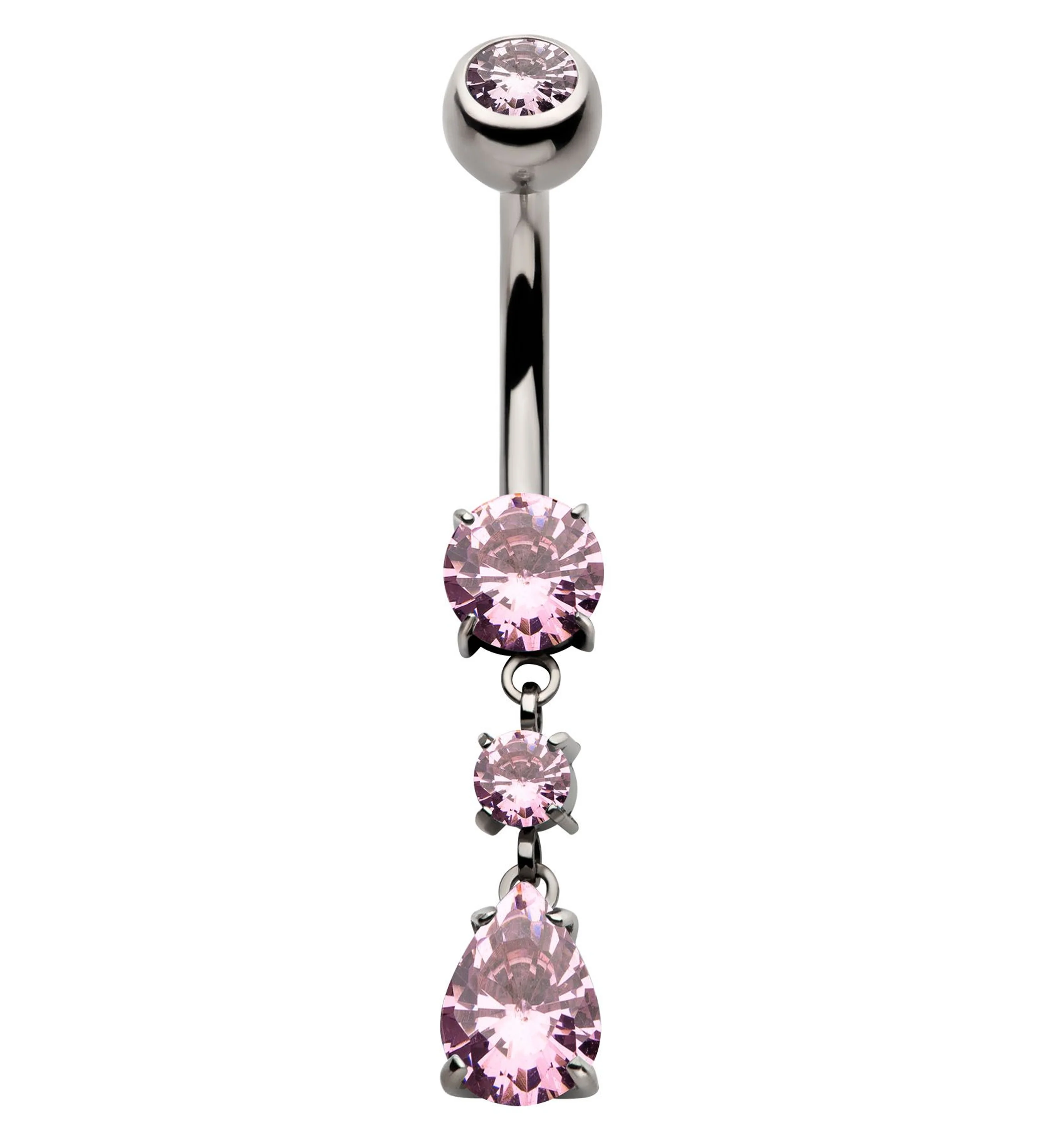 Teardrop Dangle Pink CZ Internally Threaded Titanium Belly Button Ring - Mrs Treak