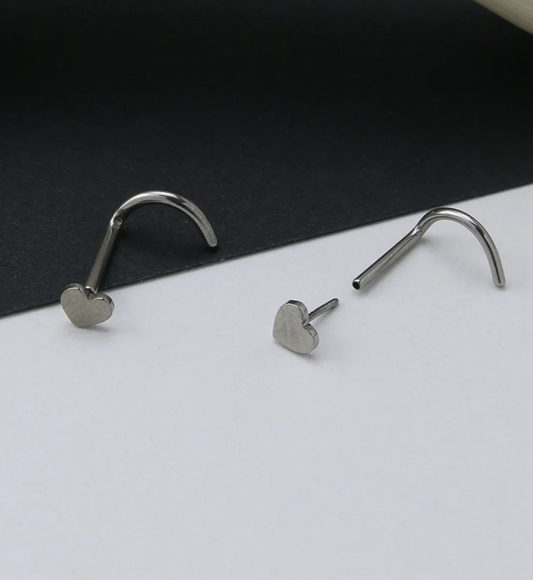 Heart Titanium Threadless Nose Screw Ring - Mrs Treak