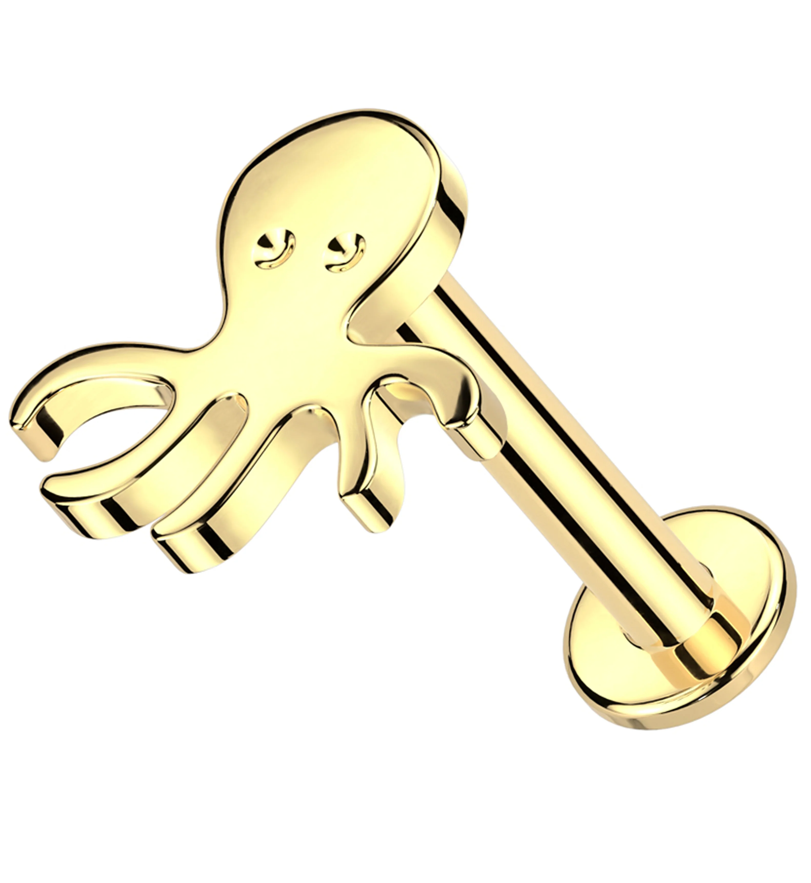 14kt Gold Octopus Internally Threaded Labret - Mrs Treak