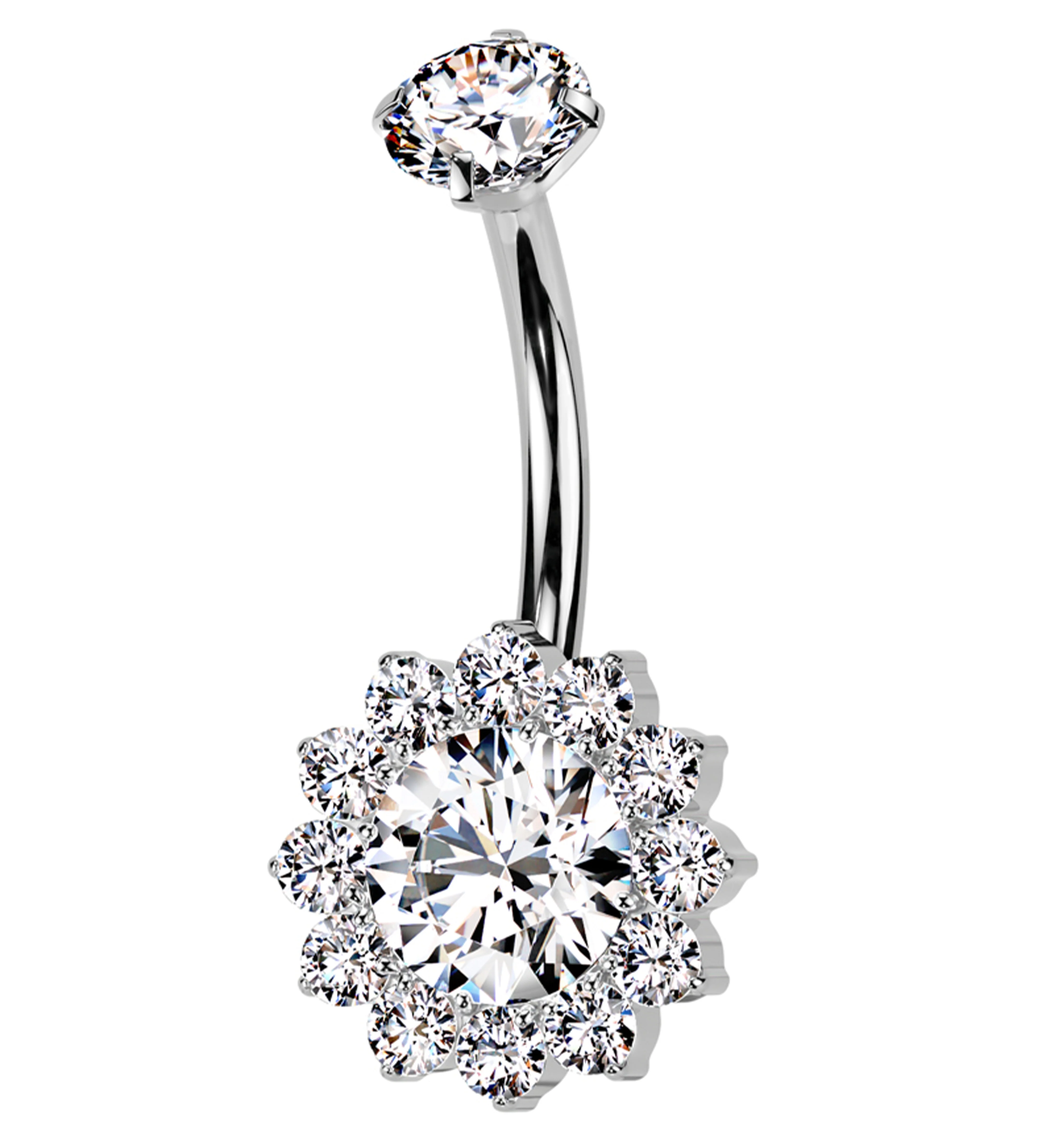 Clear CZ Bold Flower Titanium Internally Threaded Belly Button Ring - Mrs Treak
