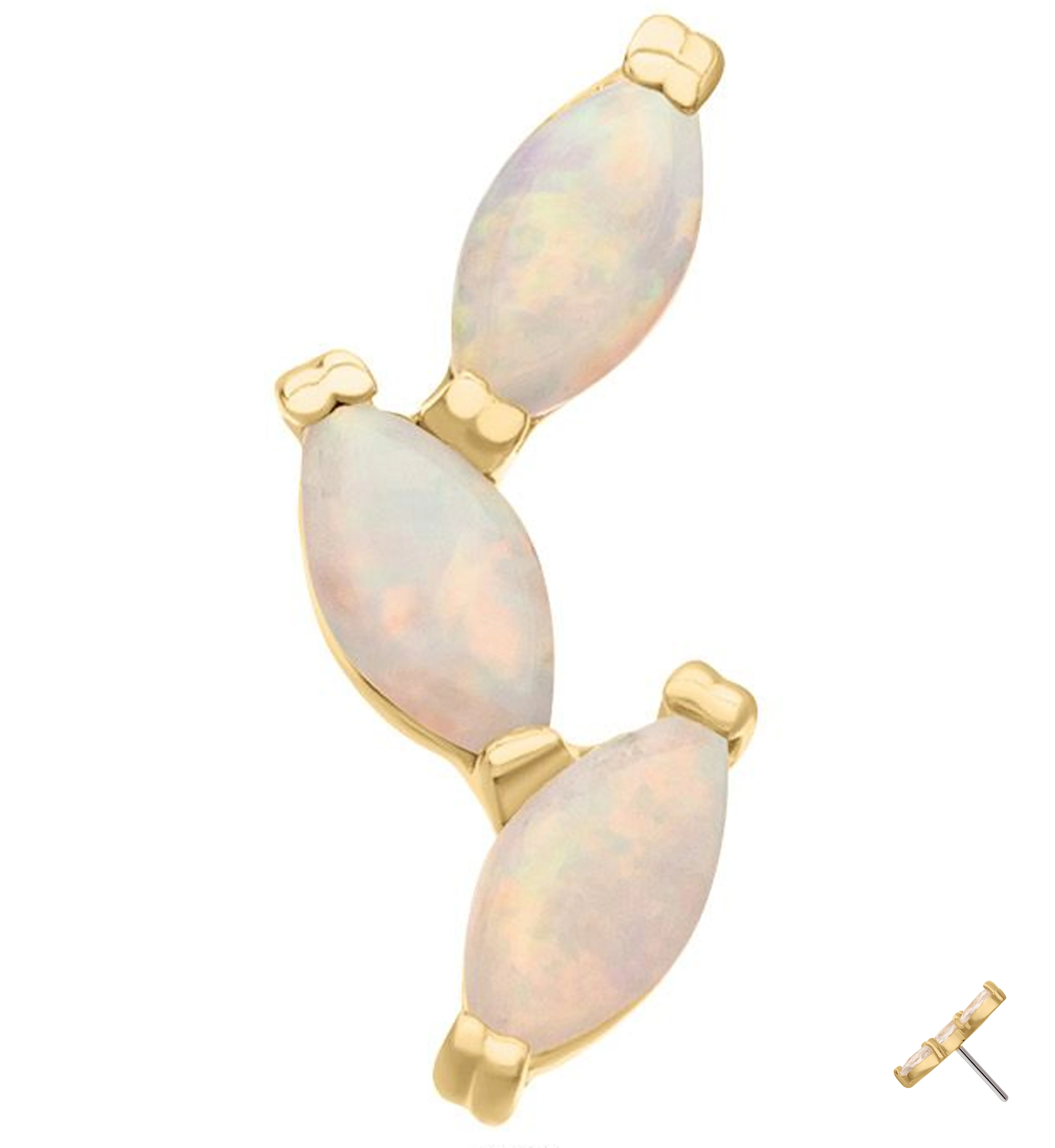 14kt Gold Triple Marquise Vine White Opalite Threadless Top - Mrs Treak