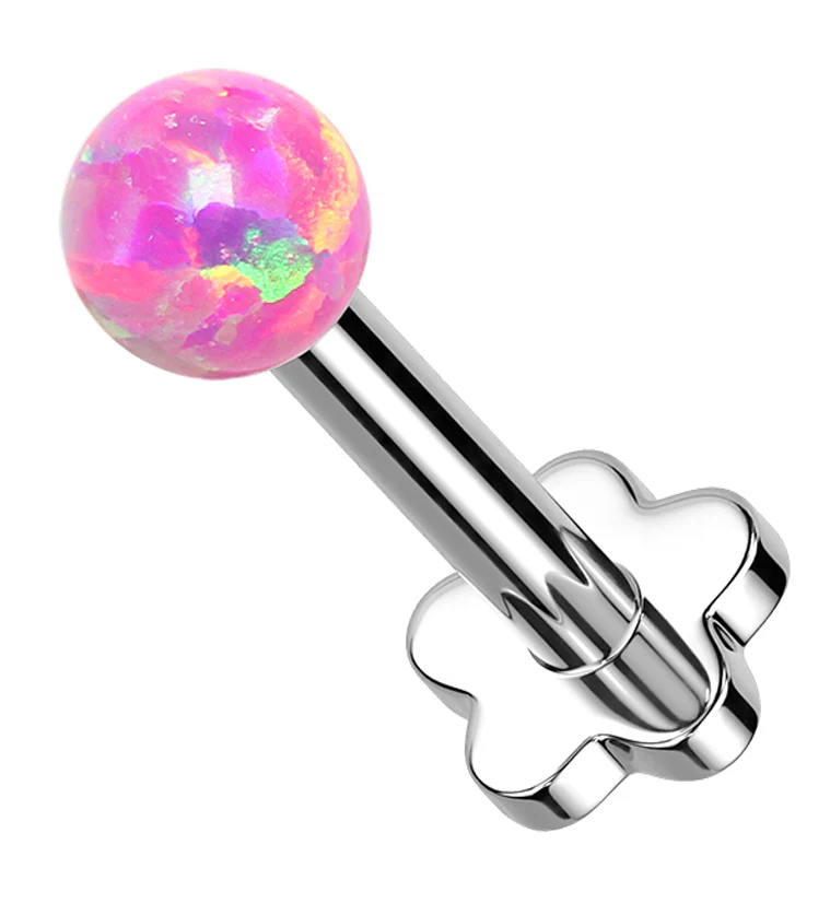 Pink Opalite Ball Titanium Threadless Labret - Mrs Treak