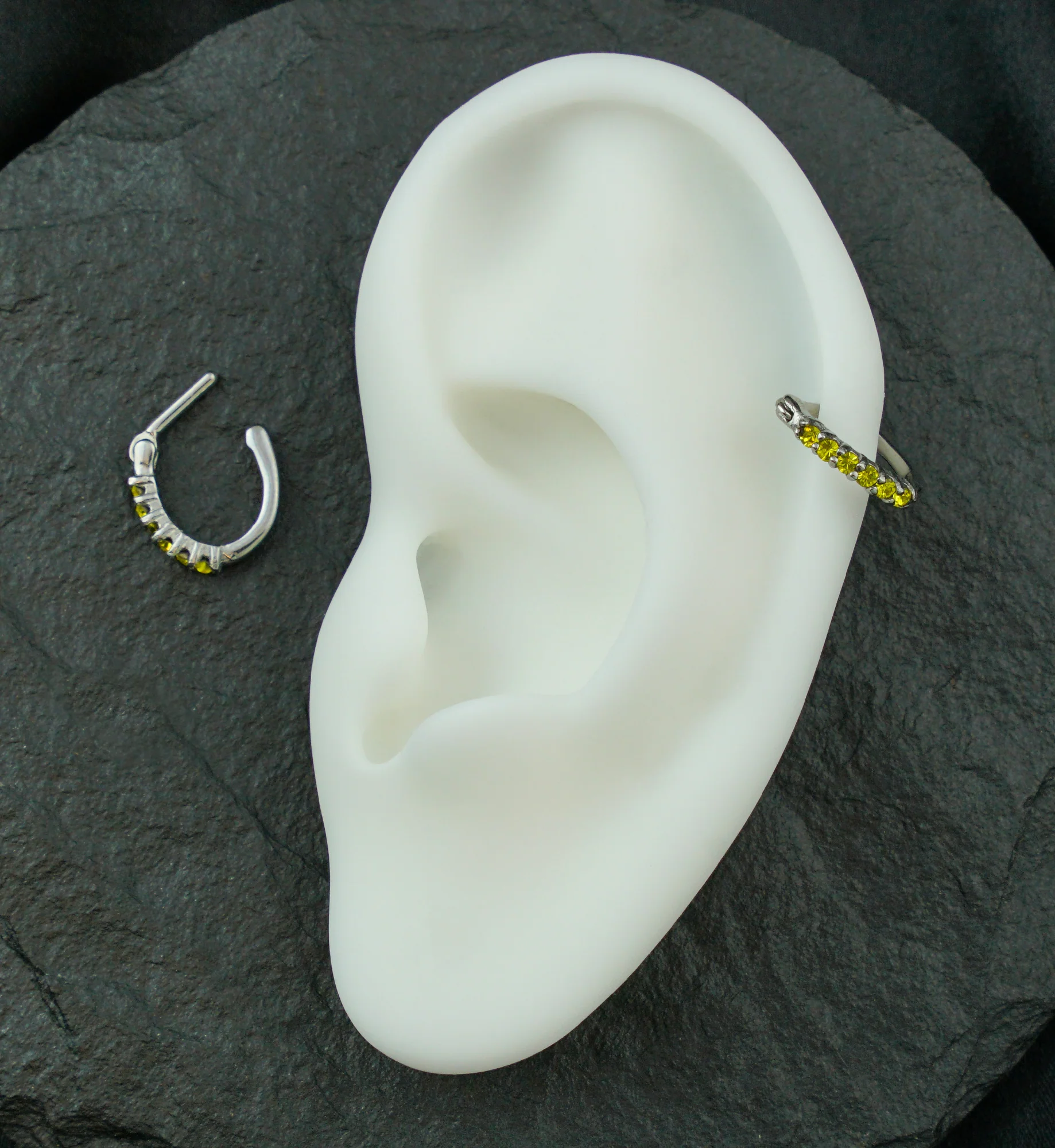 Side-Facing Citrine CZ Stainless Steel Hinged Segment D-Ring - Mrs Treak