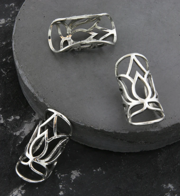 Lotus Flower Cut Out White Brass Dreadlock Cuff - Mrs Treak