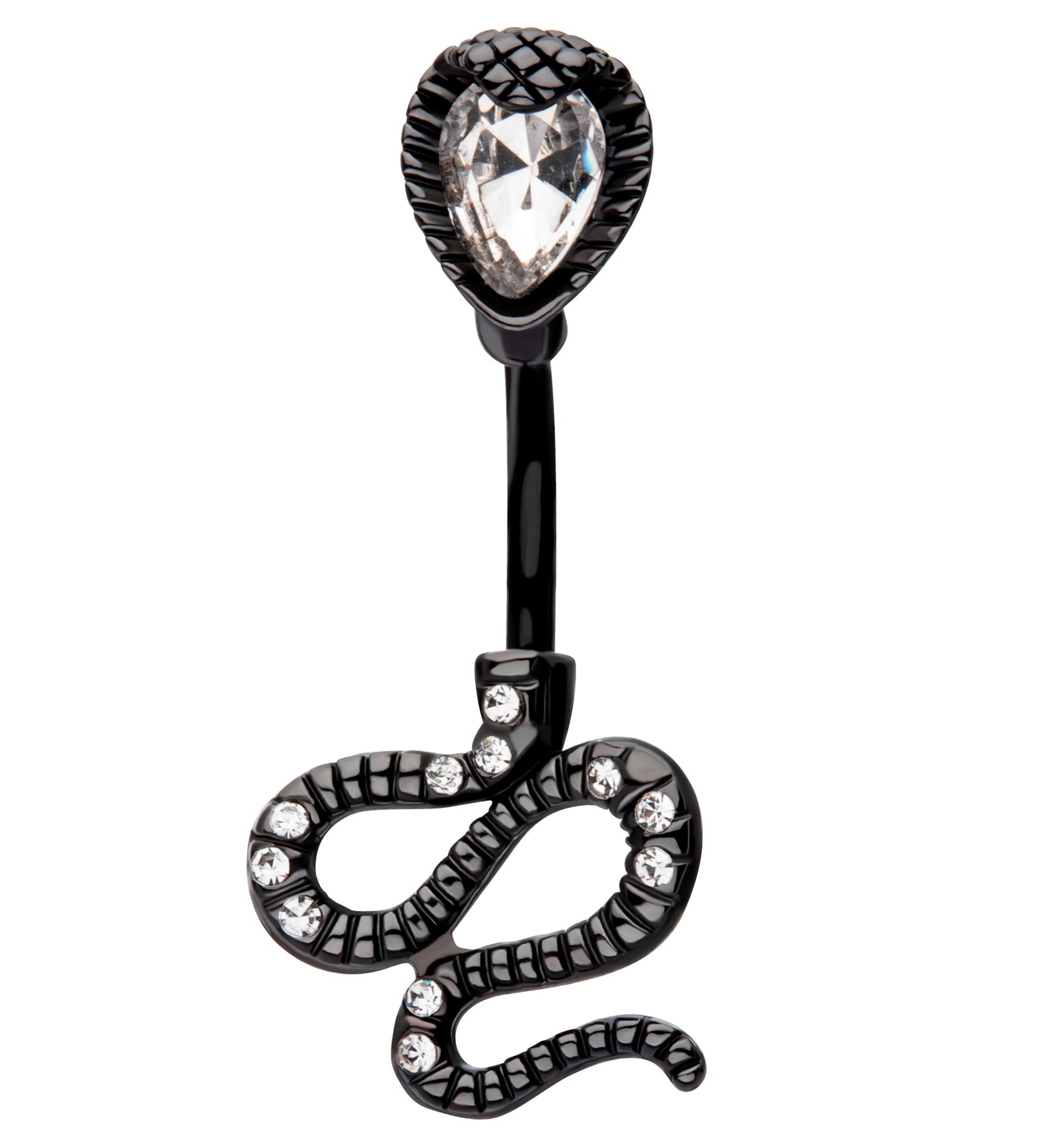 Black PVD Serpent Teardrop Clear CZ Stainless Steel Belly Button Ring - Mrs Treak
