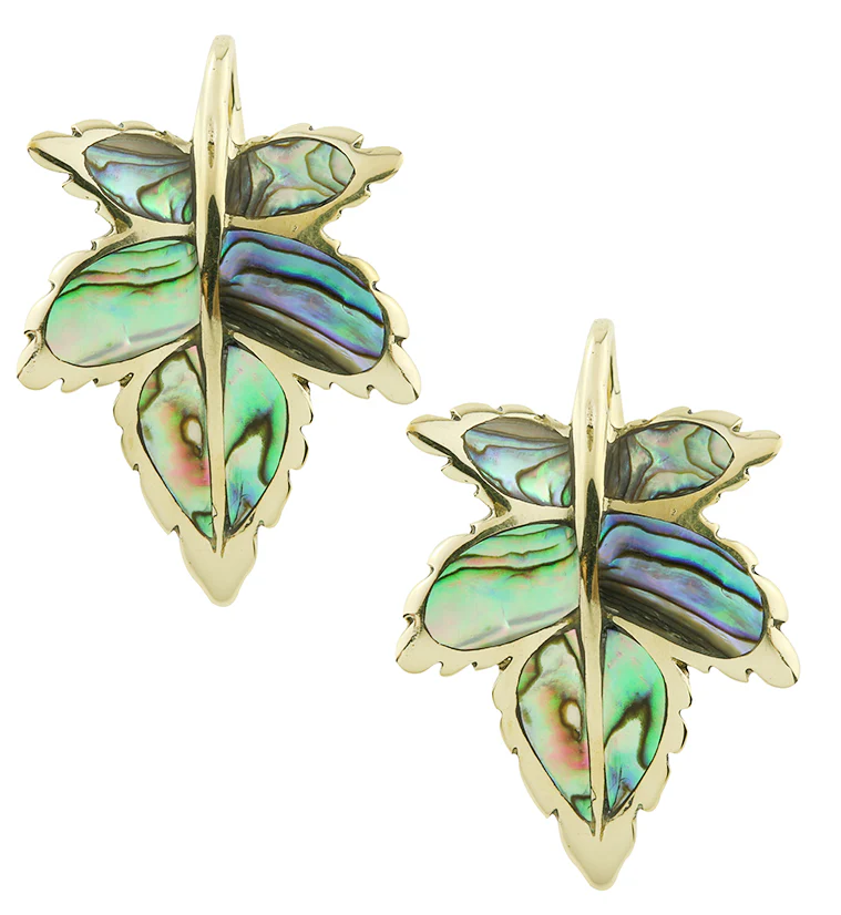Abalone Leaf Brass Ear Weights - Mrs Treak