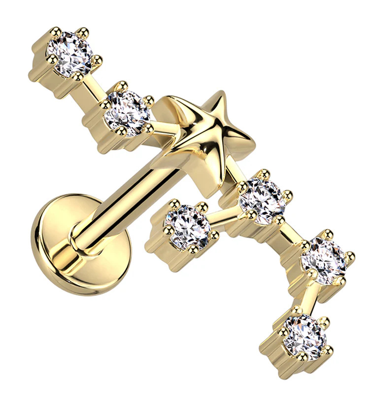 Gold PVD Sagittarius Constellation Clear CZ Stainless Steel Internally Threaded Labret - Mrs Treak