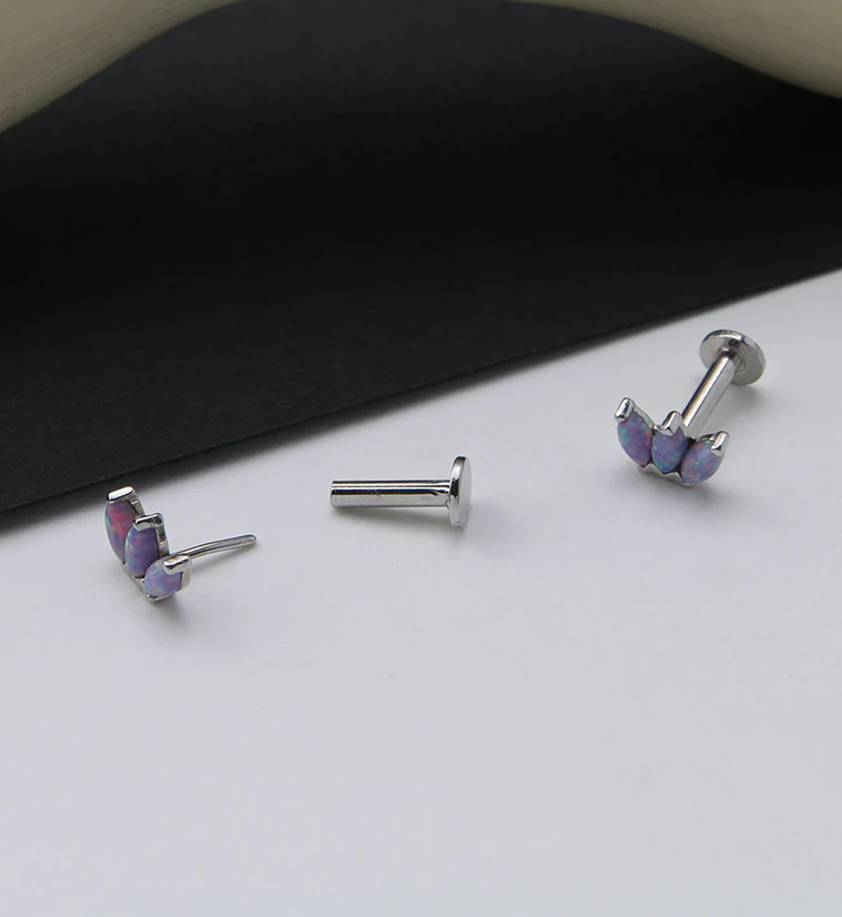 14kt White Gold Empress Triple Purple Opalite Threadless Labret - Mrs Treak