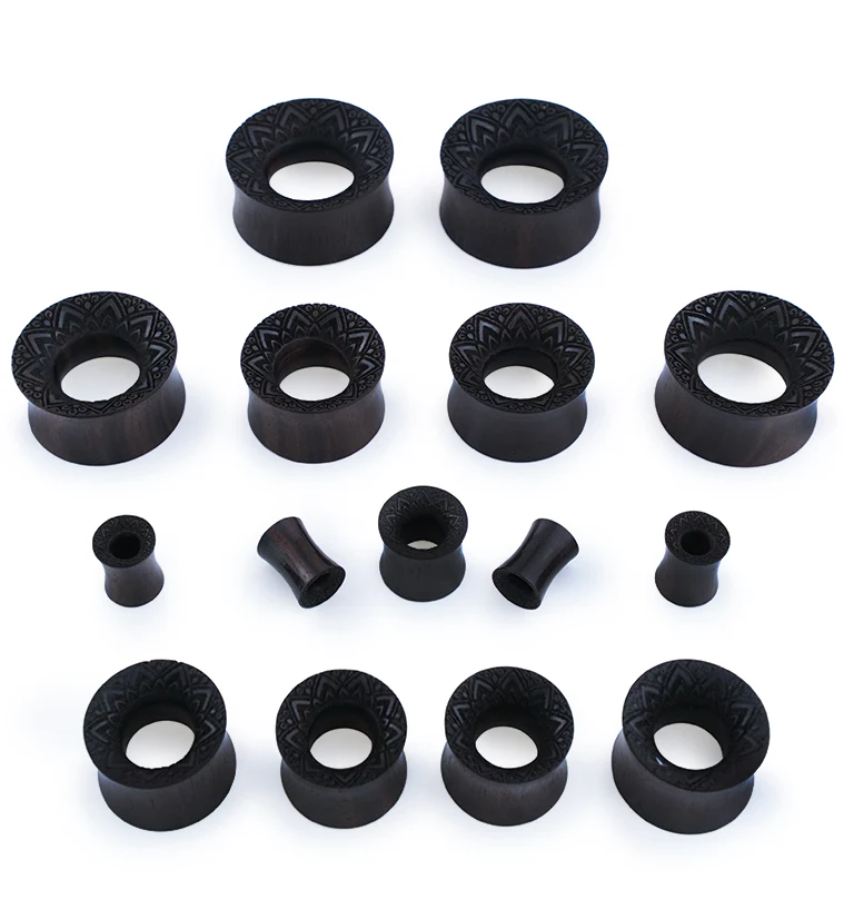 Etched Mandala Areng Wood Tunnel Plugs - Mrs Treak