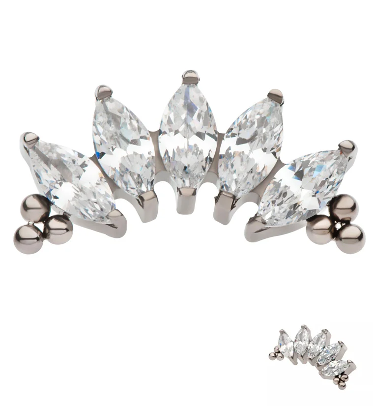 Beaded Half Crown CZ Threadless Titanium Top - Mrs Treak