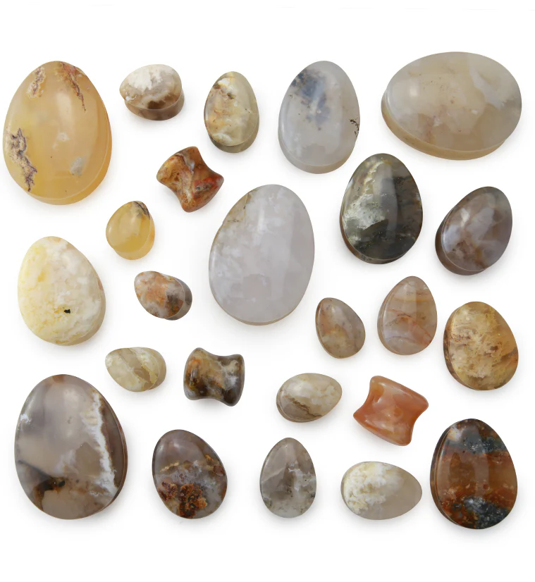 Graveyard Point Plume Agate Teardrop Stone Plugs - Mrs Treak