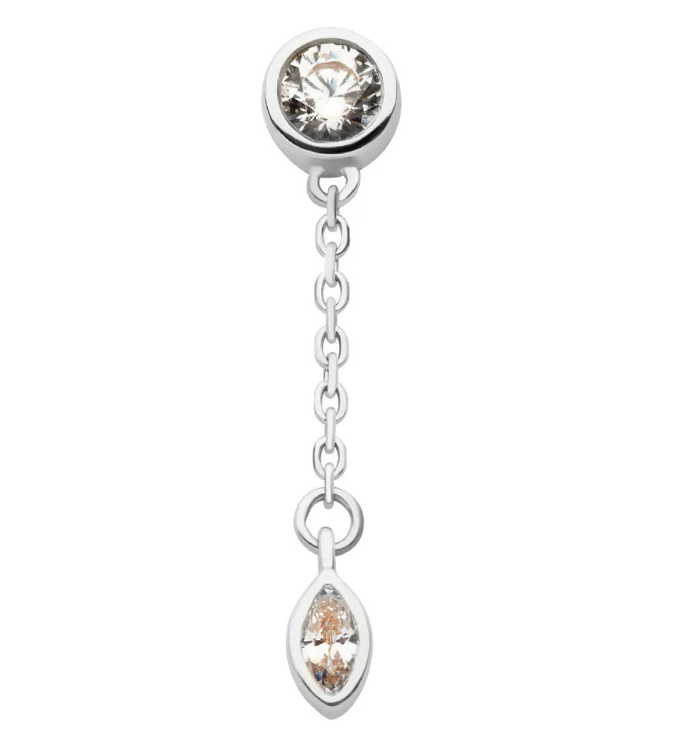 14kt White Gold Bezel Marquise CZ Dangle Chain Threadless Top - Mrs Treak