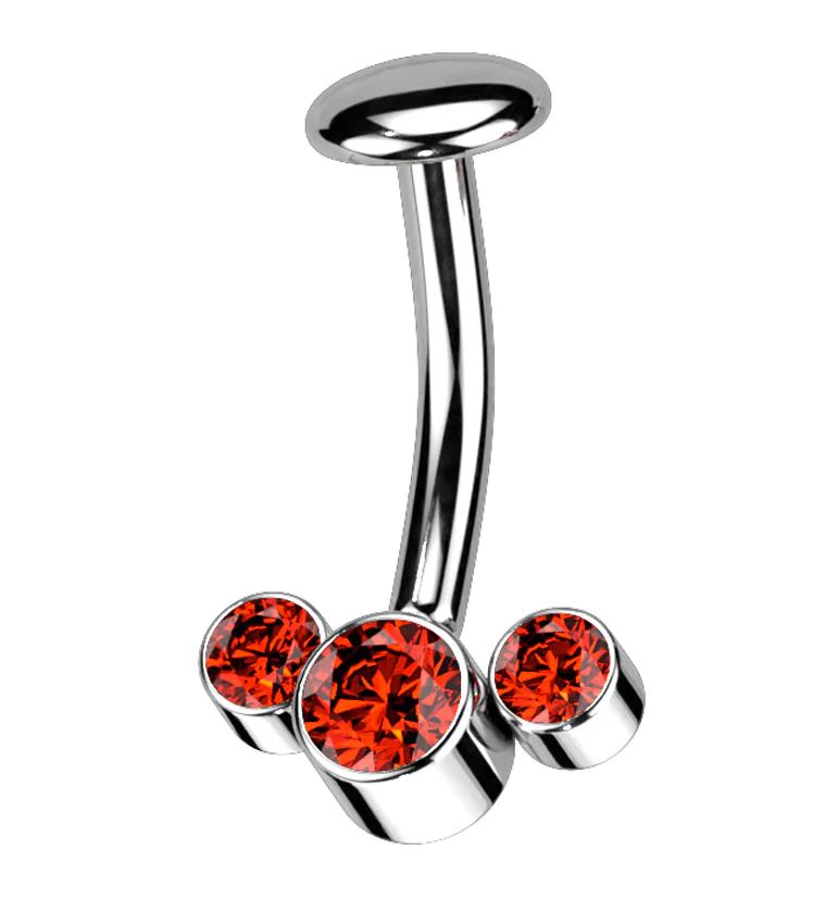 Triple Red CZ Titanium Threadless Floating Belly Button Ring - Mrs Treak