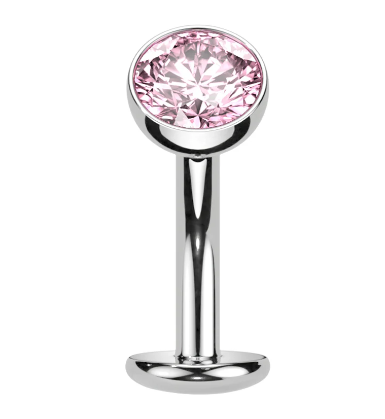Pink CZ Titanium Threadless Floating Belly Button Ring (Convex Disk) - Mrs Treak