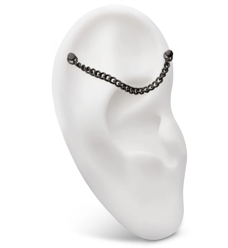 Black PVD Curb Titanium Nose & Cartilage Piercing Chain - Mrs Treak