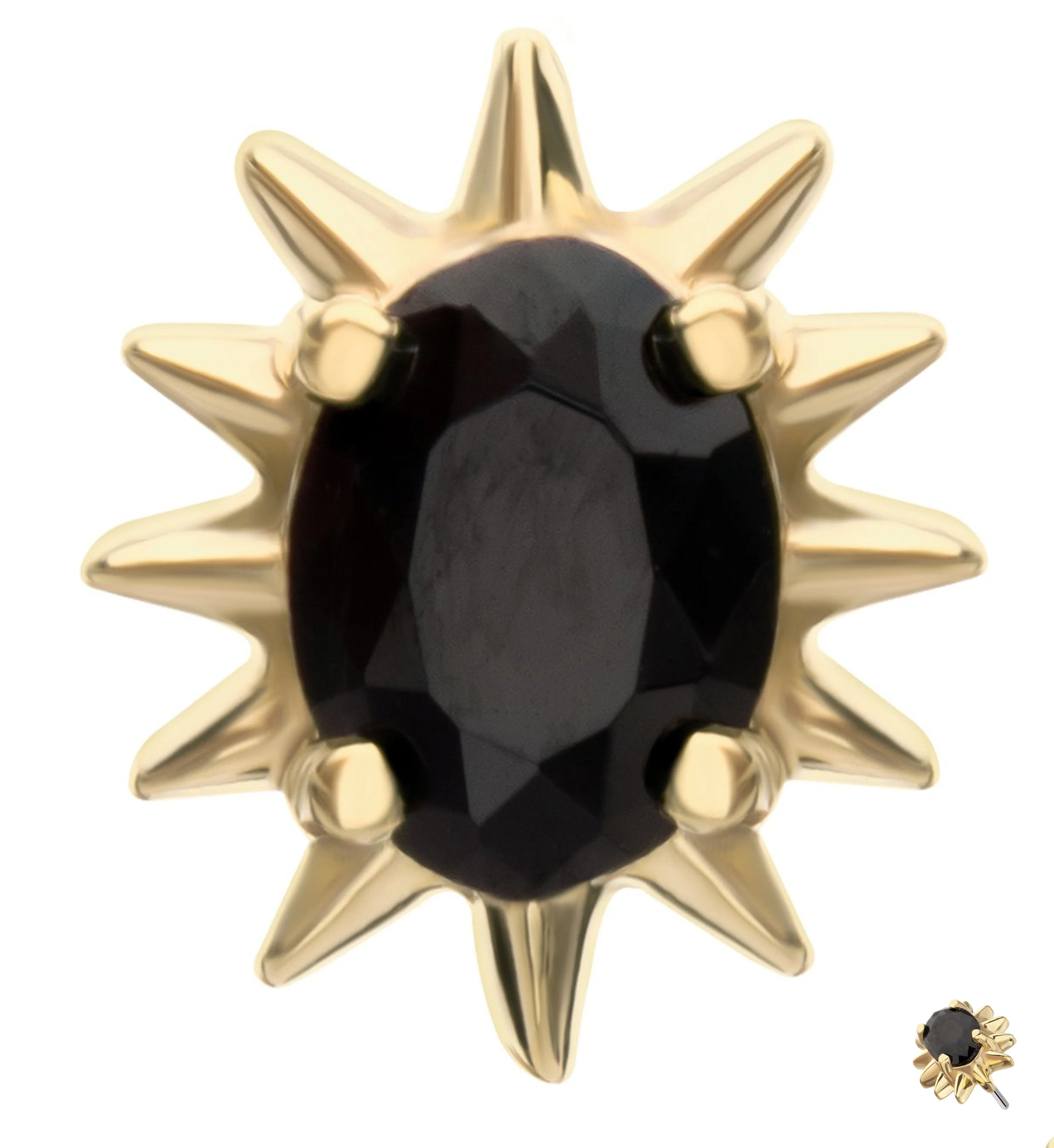 14kt Gold Spiked Oval Black CZ Threadless Top - Mrs Treak