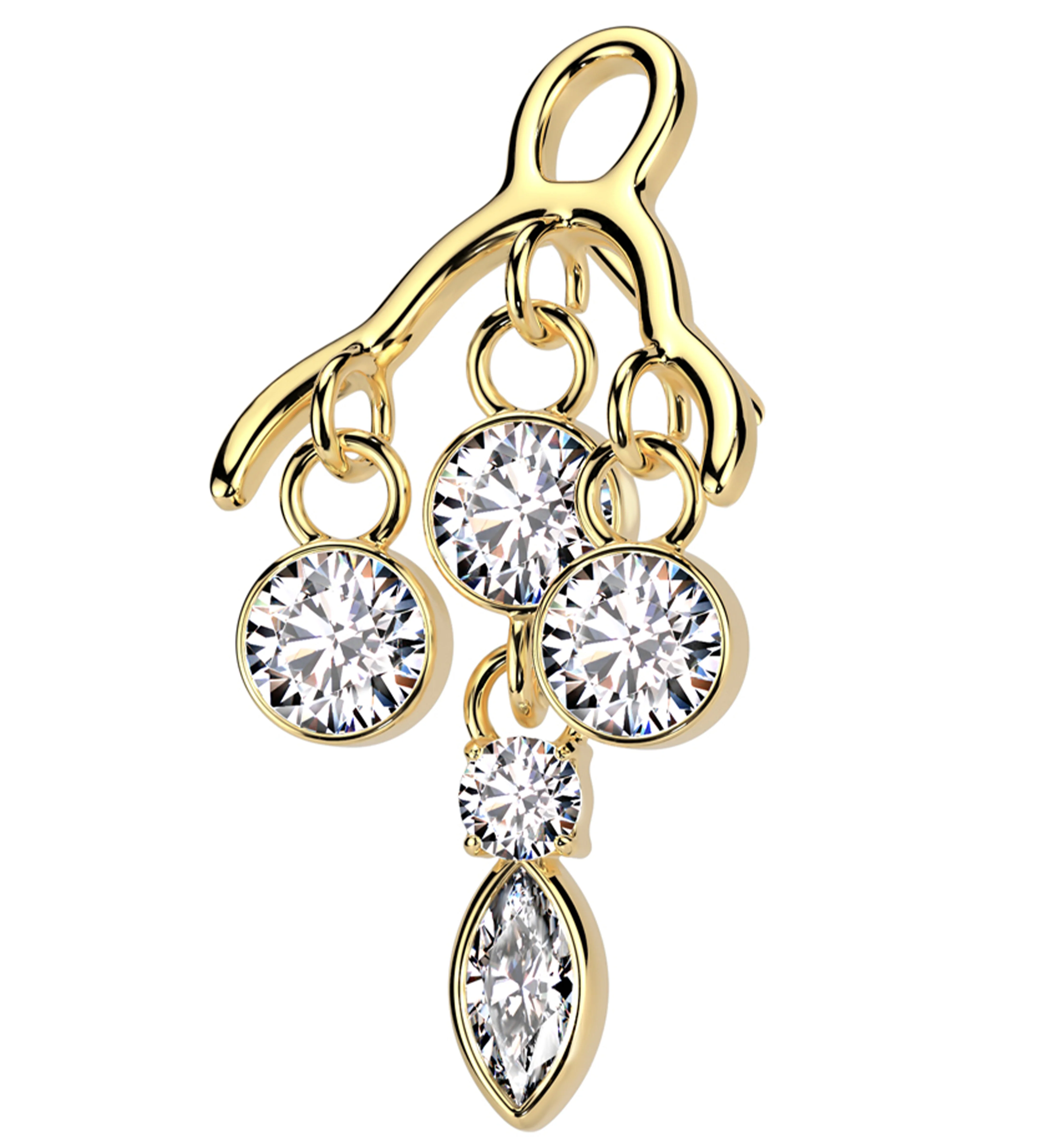 14kt Gold Chandelier Dangle Clear CZ Threadless Top - Mrs Treak