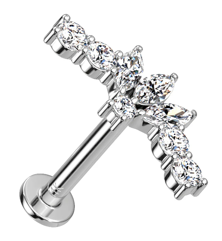 14kt White Gold Tiara CZ Threadless Labret - Mrs Treak