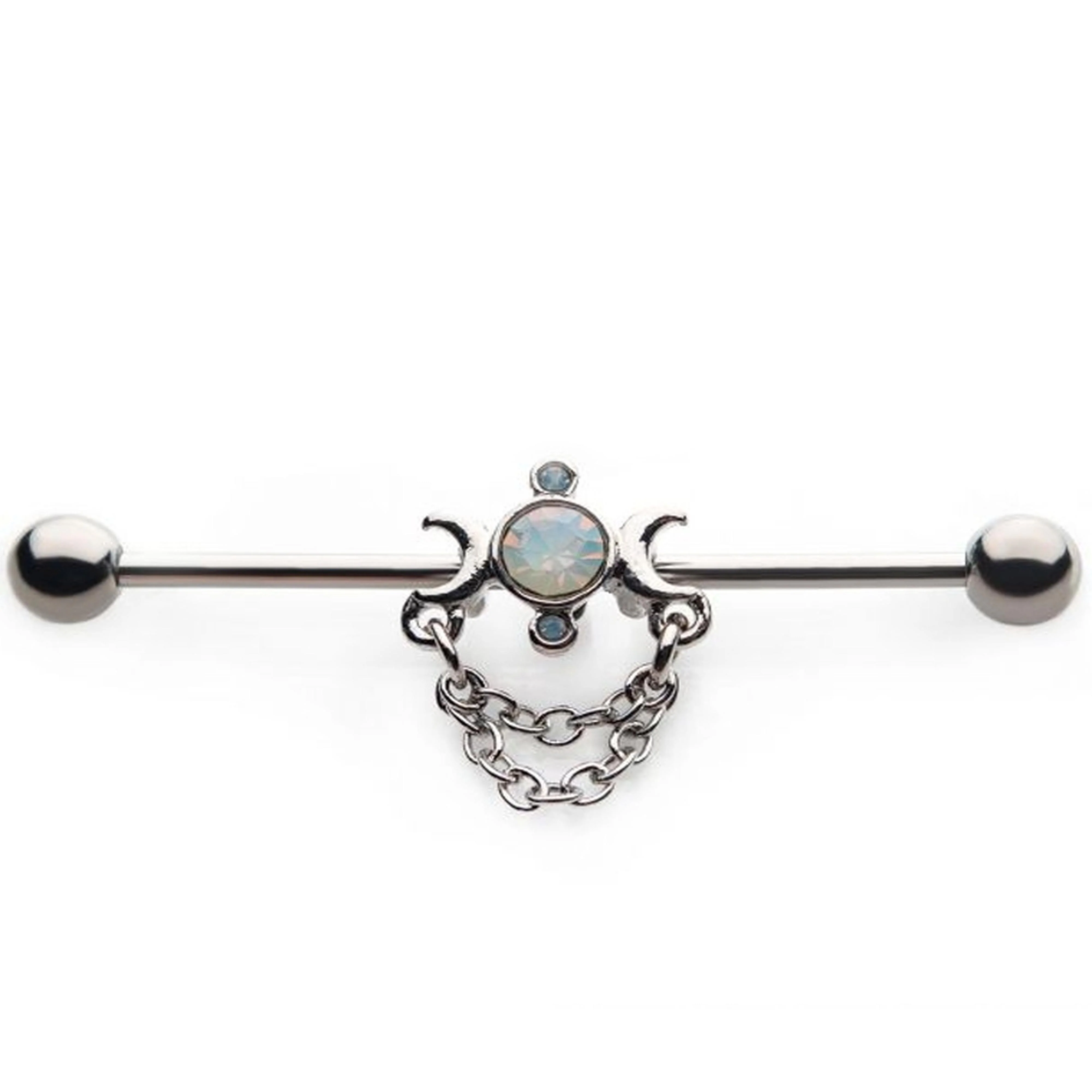 Crescent Moon & Opalite Chained Industrial Barbell - Mrs Treak