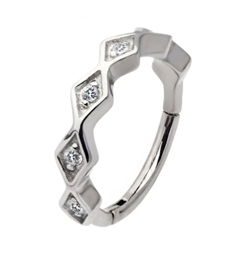 Diamond Shaped Clear CZ Hinged Segment Ring - Mrs Treak