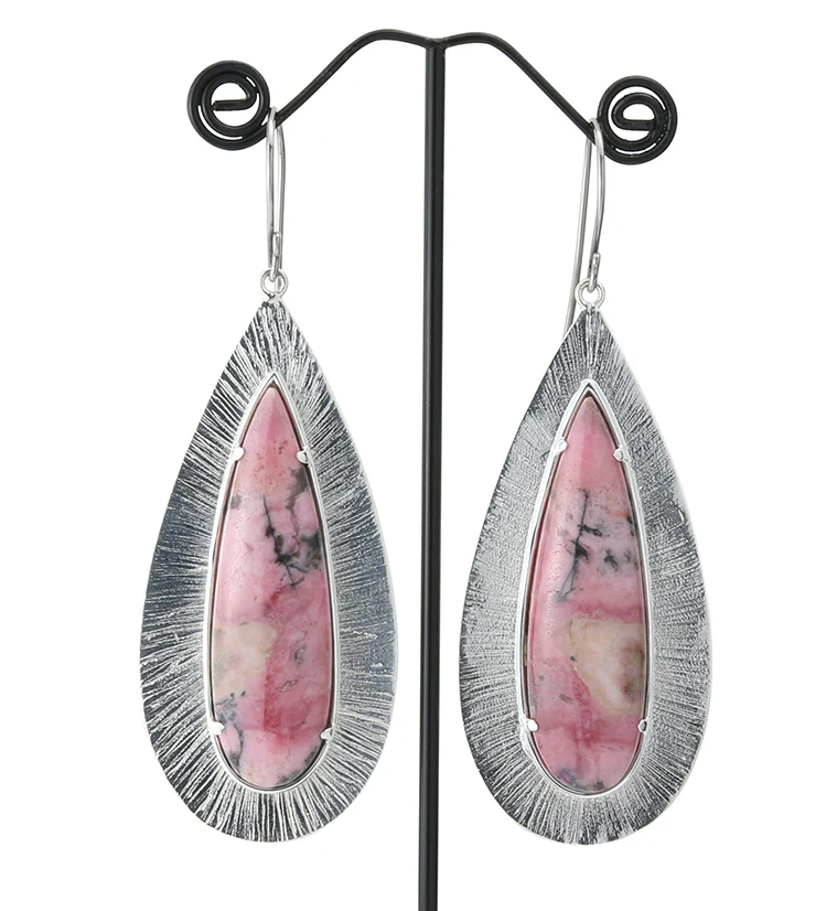 Score Rhodonite Stone White Brass Hangers / Earrings - Mrs Treak
