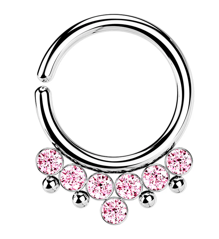 Pink CZ Rally Annealed Seamless Hoop Ring - Mrs Treak