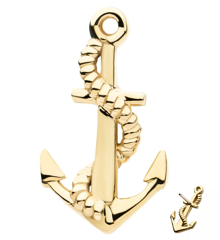 14kt Gold Rope And Anchor Threadless Top - Mrs Treak