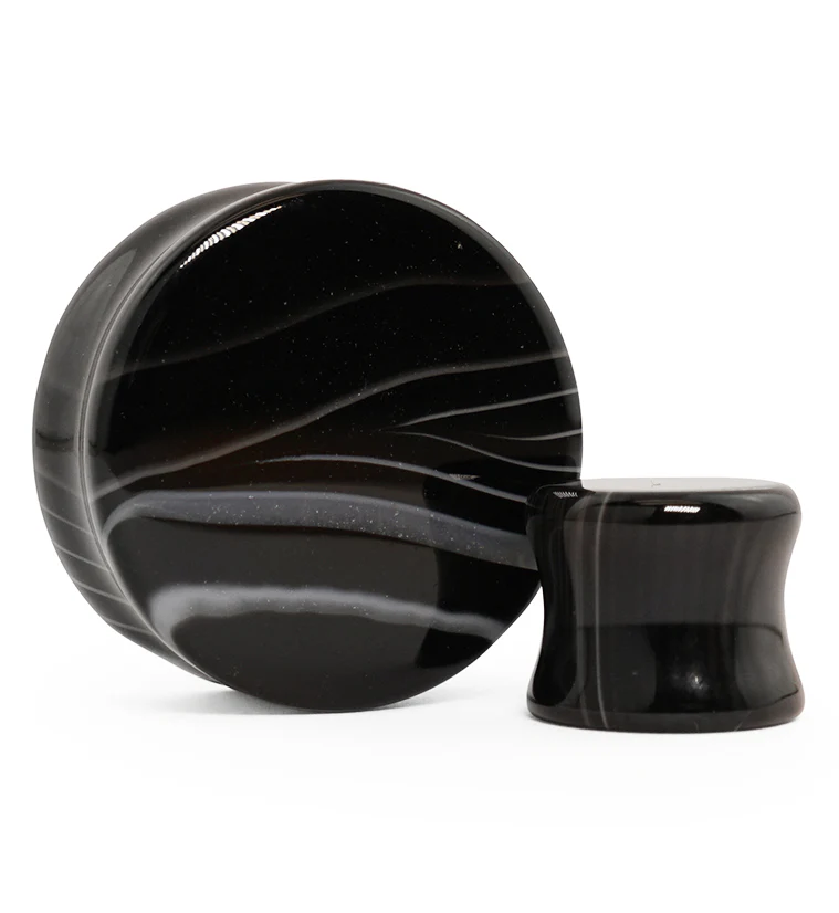Black Line Agate Stone Plugs - Mrs Treak