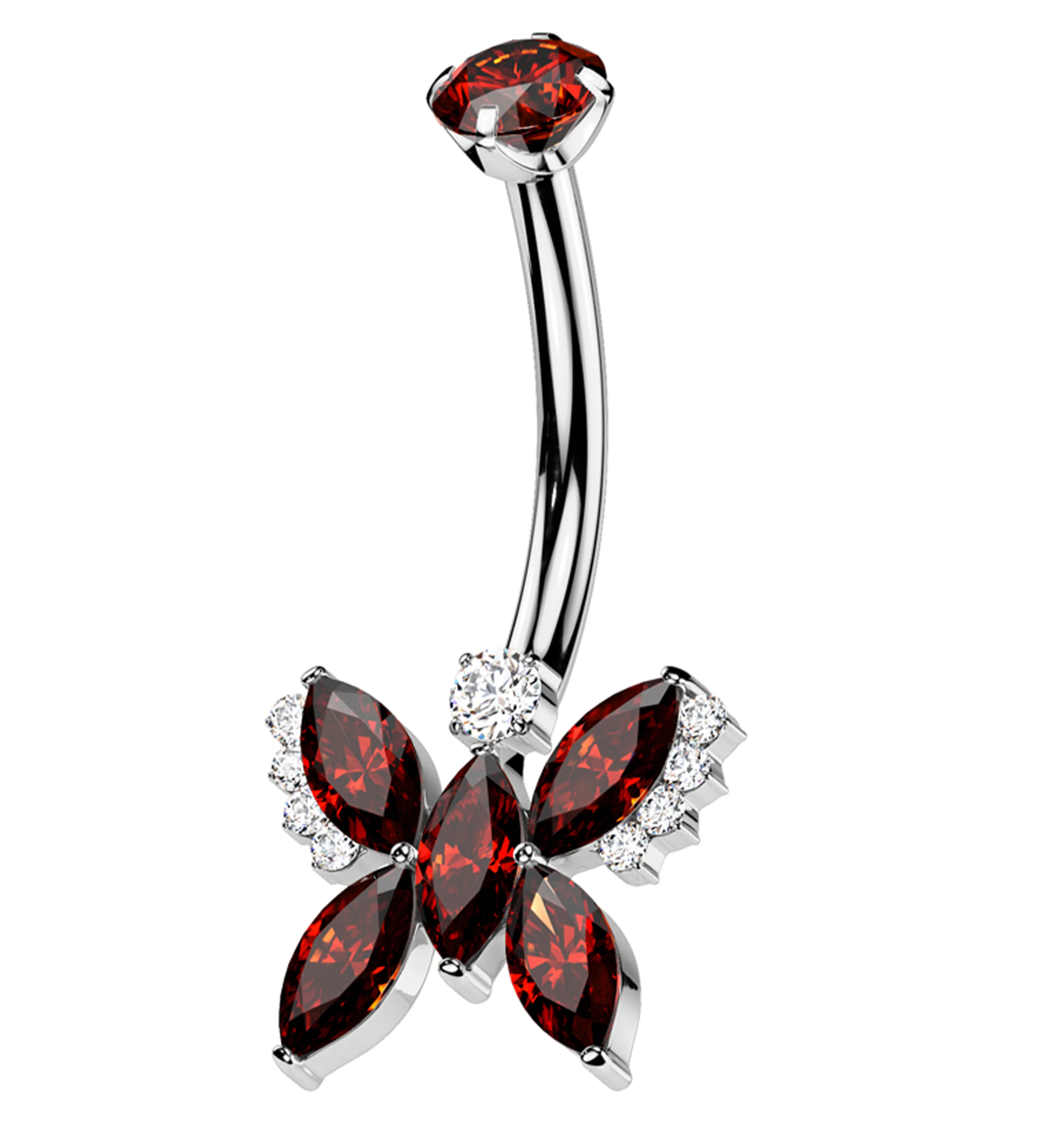 Marquise Butterfly Red CZ Titanium Internally Threaded Belly Button Ring - Mrs Treak