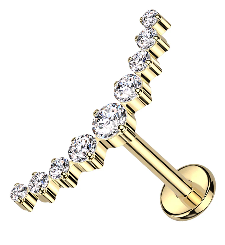 Gold PVD Arc Clear CZ Titanium Internally Threaded Labret - Mrs Treak