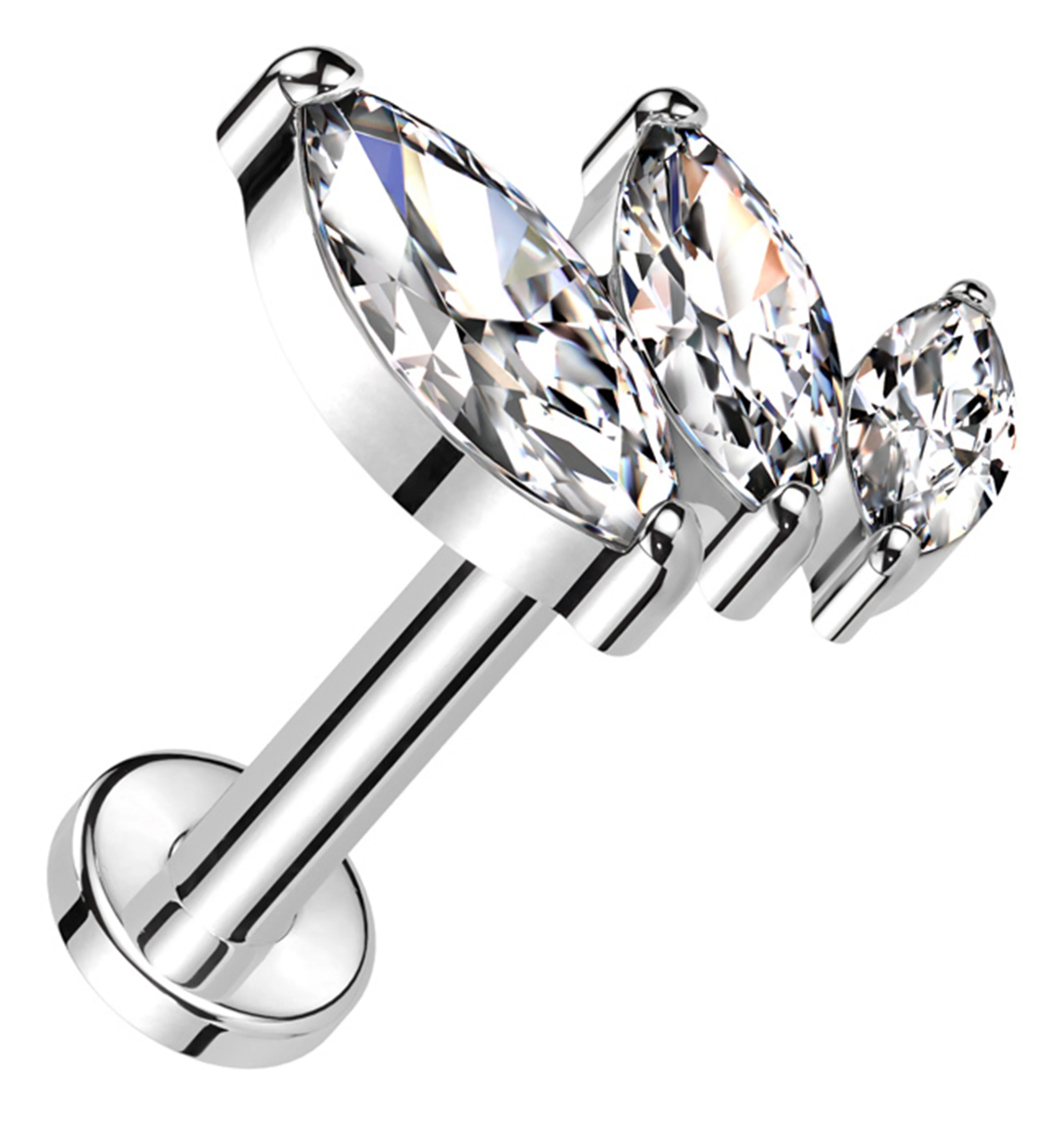 Triple Marquise Clear CZ Titanium Threadless Labret - Mrs Treak