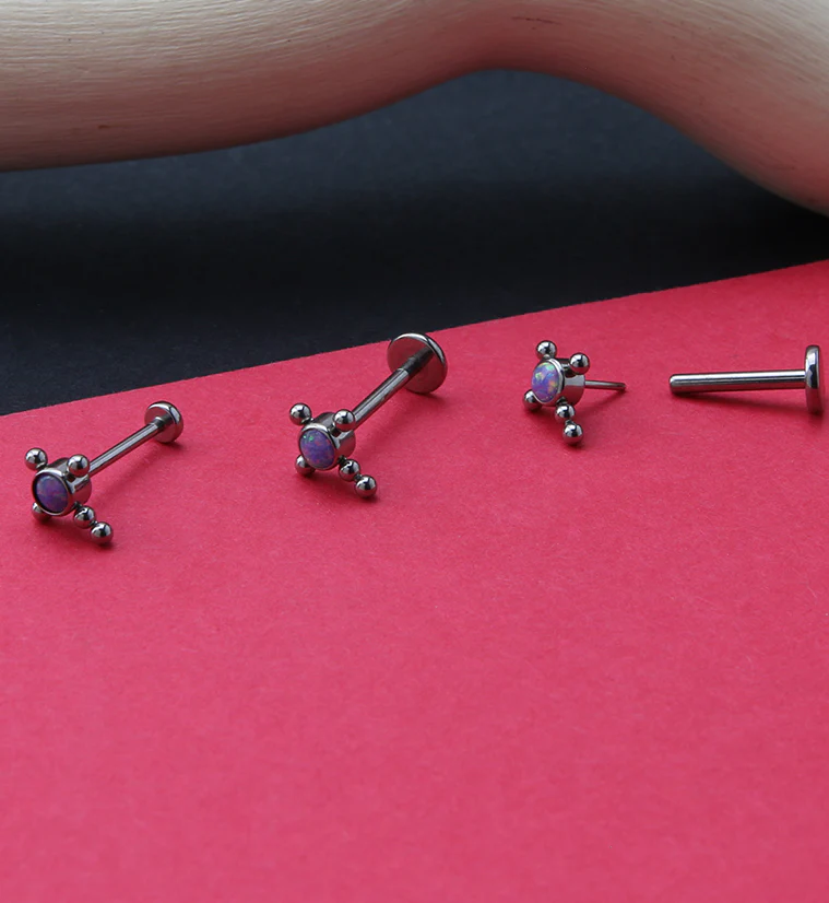 Beaded Cross Purple Opalite Titanium Threadless Labret - Mrs Treak