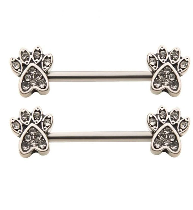 14G CZ Paw Print Nipple Rings Barbell - Mrs Treak