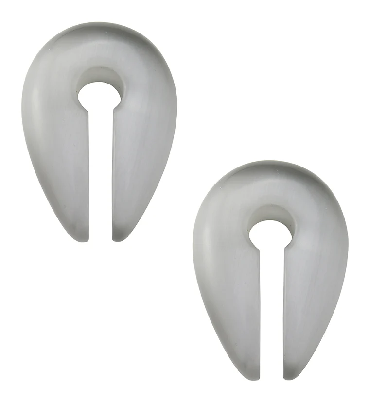 Grey Cat's Eye Glass Keyhole Ear Weights - Mrs Treak